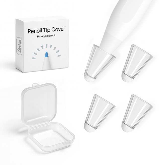 리브에잇 애플펜슬 무소음 페브릭 팁커버, 투명, 4개