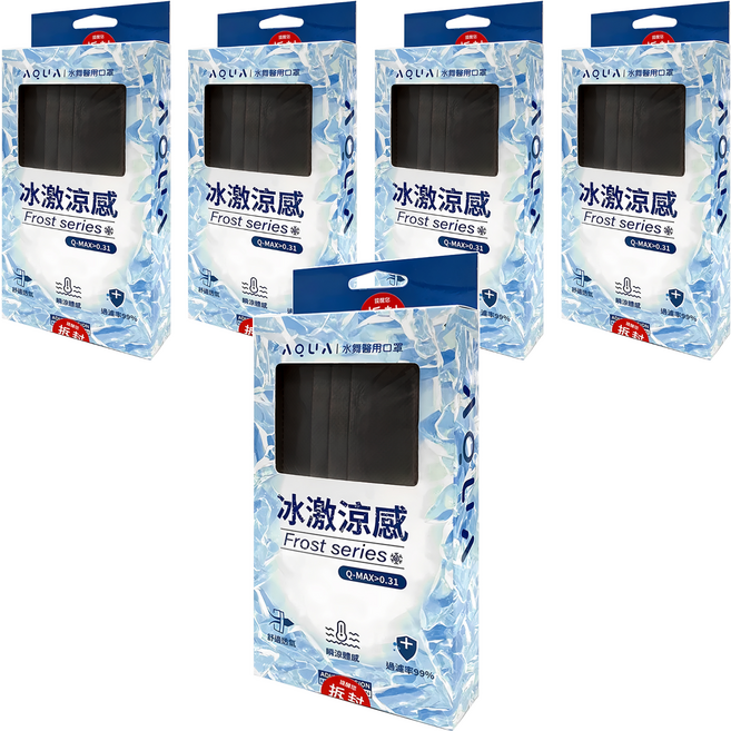 AQUA MASK 水舞生醫 冰激涼感口罩 未滅菌, 曜石黑, 10片, 5盒
