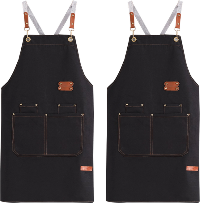 復古風時尚帆布圍裙, 黑色, 2件