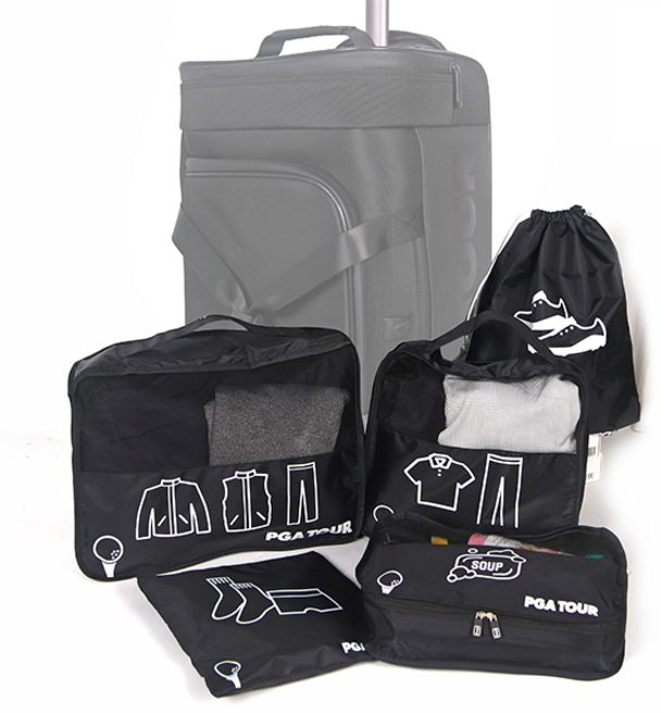 PGA투어 트래블 여행용 캐리어 파우치 5종 세트, 블랙