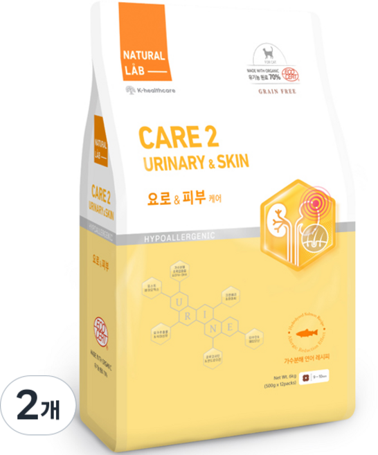 네츄럴랩 케어 캣 유기농 기능성 사료, 유리너리+피부/피모, 6kg, 2개