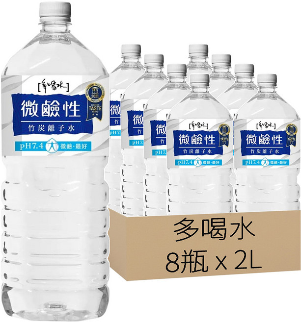 多喝水 微鹼性竹炭離子水, 2L, 8瓶