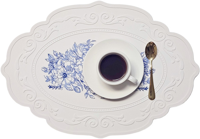 까사라이프 북유럽 실리콘 테이블 식탁 매트, 화이트, 43cm x 30cm x 두께 2.3mm, 1개