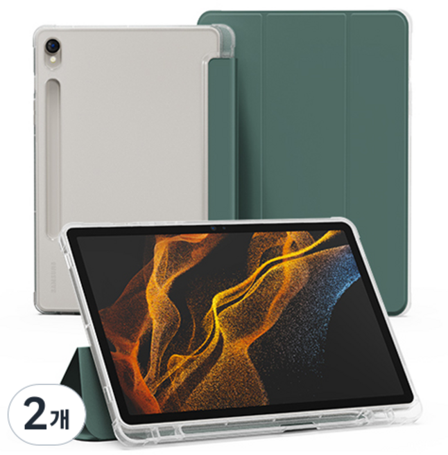 신지모루 클리어 펜슬 수납 태블릿PC 케이스, 다크 그린, 2개