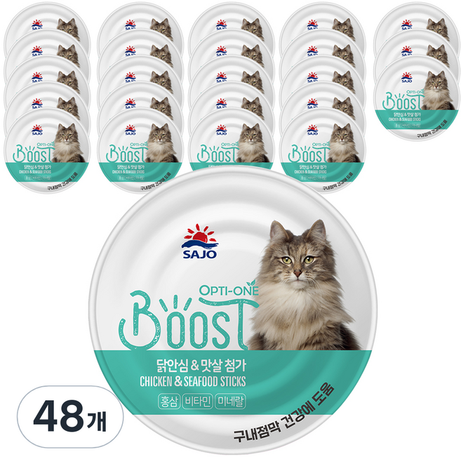 사조옵티원 고양이 부스트 간식캔, 혼합맛(닭안심/맛살), 160g, 48개