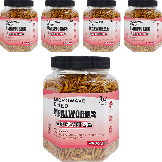 WEIYITER 維益特 台灣公司貨 嚴選乾燥麵包蟲 爬蟲專用, 180g, 5罐