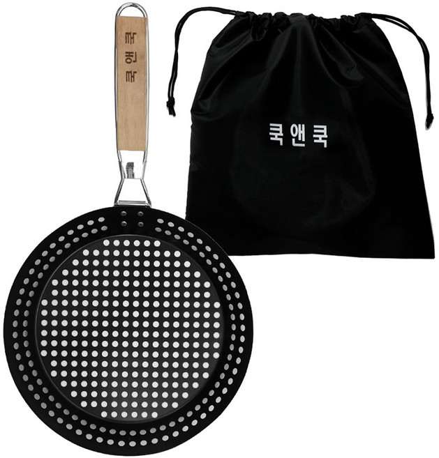 쿡앤쿡 베로나 캠핑 코팅 접이식 핸들 직화 바베큐 타공 그릴 프라이팬 + 전용 가방, 혼합색상, 1세트