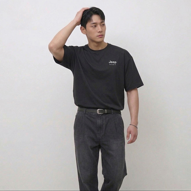 JEEP SPIRIT 男女通用涼感透氣機能短袖T恤, 黑色