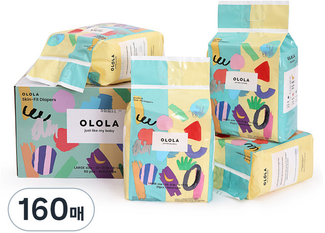 OLOLA 스킨핏 밴드형 기저귀, 대형(L), 160매
