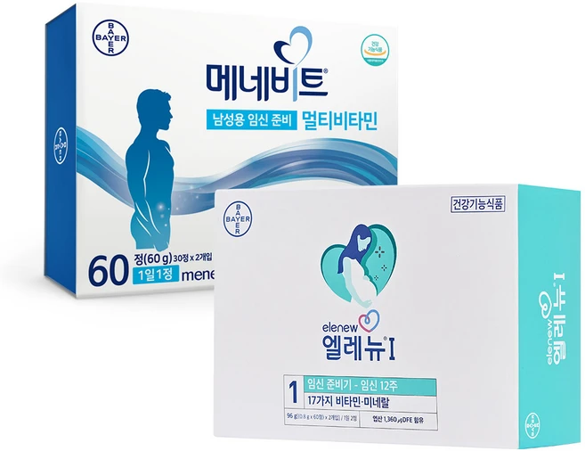 바이엘 남여 임신준비 멀티비타민 엘레뉴 1단계 96g + 메네비트 60g 세트, 180정, 1세트 - 쿠팡