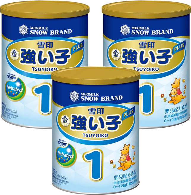 SNOW 雪印 金強子1號 PLUS嬰兒配方食品 奶粉 0~12月, 900g, 3罐