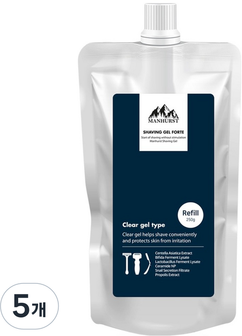 맨허스트 저자극 미산성 보습 시카 쉐이빙 젤 포르테 리필, 250g, 5개