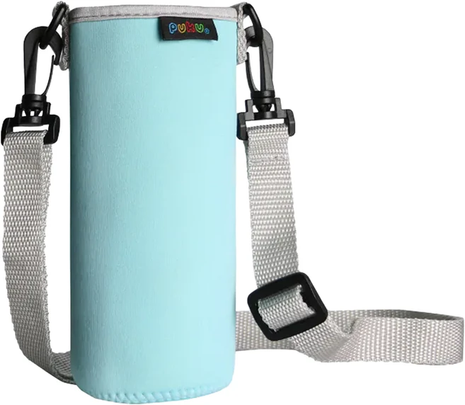 PUKU 藍色企鵝 揹帶水杯套 耐磨防潑水 柔軟舒適, 水色, 1個