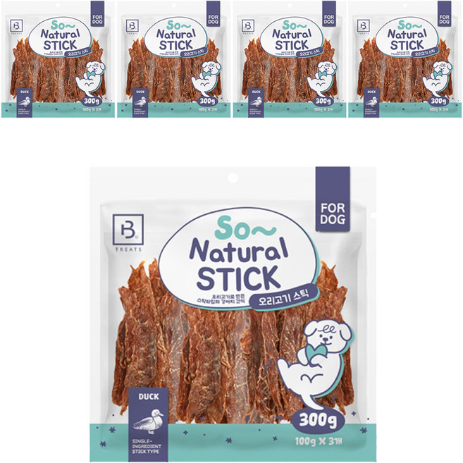 Beurideoraeb 狗狗Sso Natural酥脆棒狀零食, 鴨肉, 300g, 5個