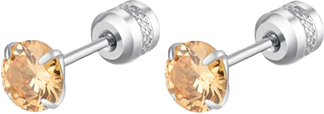 耀眼美人 閃耀香檳金雙鋯石鑽鈦閃耀不銹鋼耳環