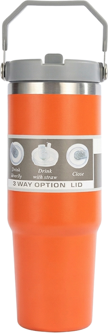 YUNMI 不鏽鋼保冷保溫杯/手提式冰霸杯, 桔紅色, 900ml, 1個