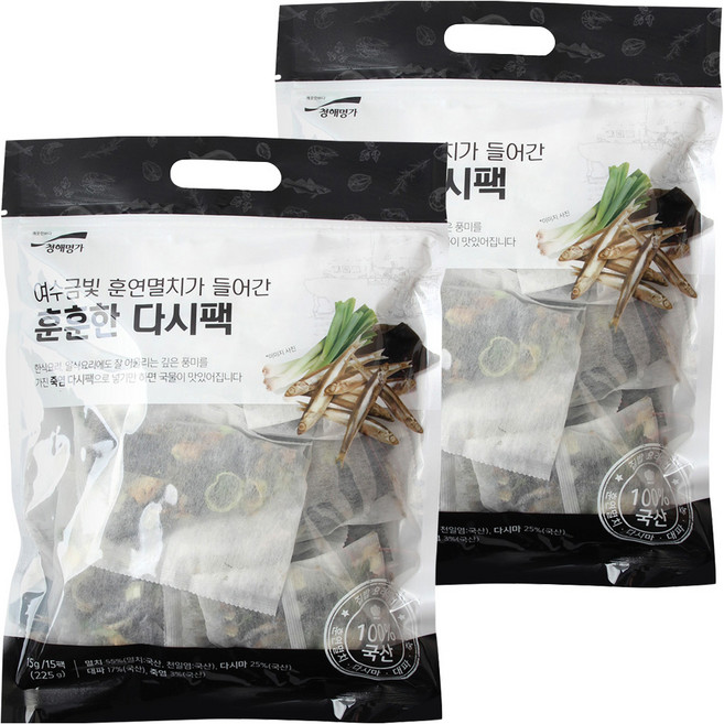 청해명가 여수금빛 훈연멸치가 들어간 훈훈한 다시팩 15p, 225g, 2개