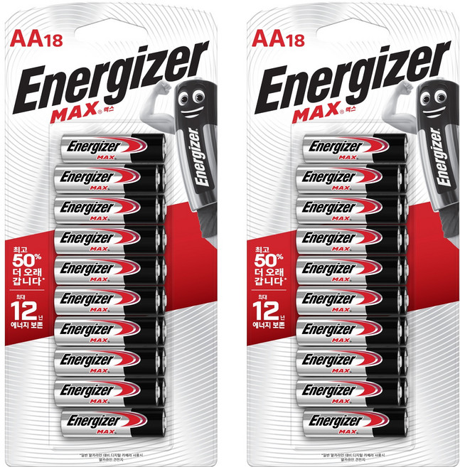 에너자이저 맥스 AA 건전지, 18개입, 2개