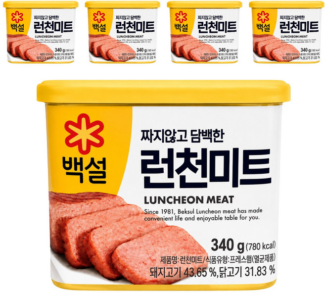 CJ BEKSUL 白雪 午餐肉, 5個, 340g