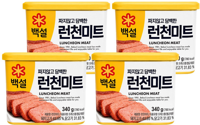 CJ BEKSUL 白雪 午餐肉, 4個, 340g