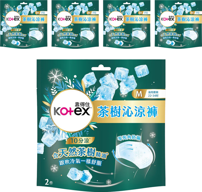Kotex 靠得住 茶樹沁涼褲 褲型衛生棉, M(22~34吋), 2片, 5包