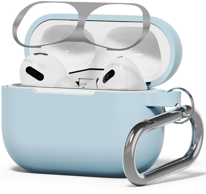 누아트 스무디 실리콘케이스 + 메탈 철가루 방지스티커, 에어팟프로, 스카이블루, 1개
