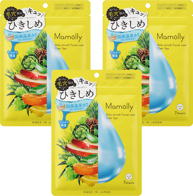 Mamolly 日常柔滑面膜 緊緻 140ml, 7片, 3包