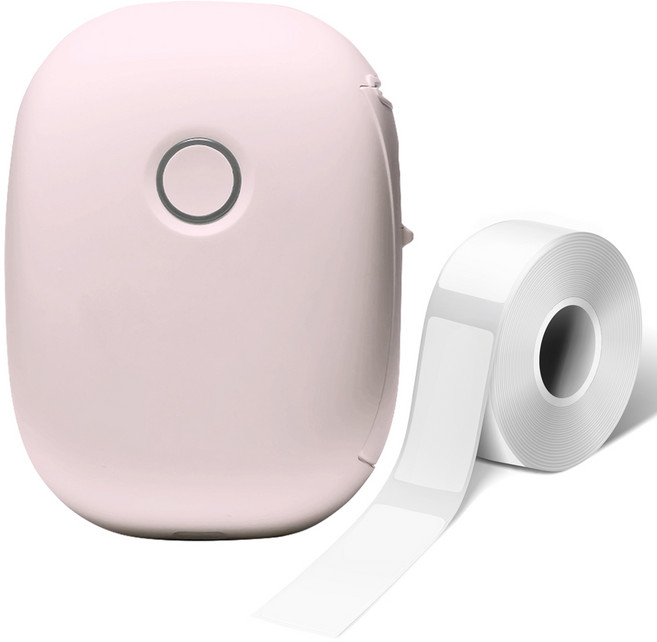 탐사 블루투스 미니 네임스티커 감열식 라벨기 휴대용 라벨 프린터 + 라벨지 1롤 세트, 1개, 핑크