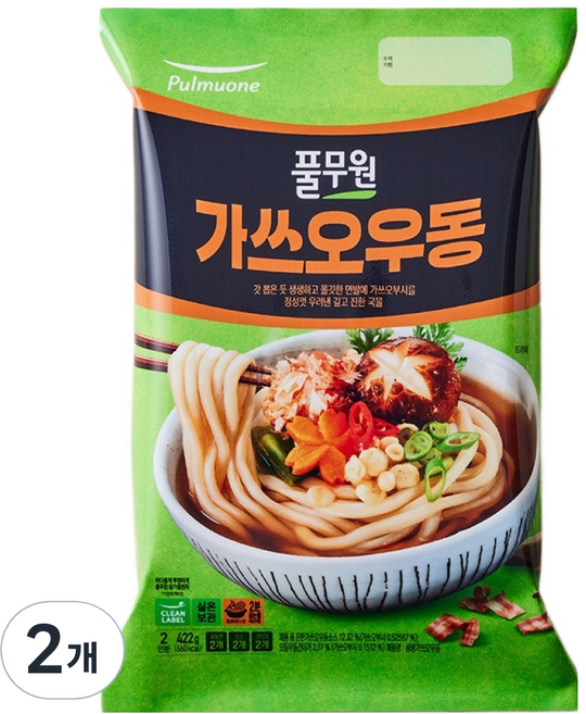 풀무원 가쓰오우동 2인분, 422g, 2개