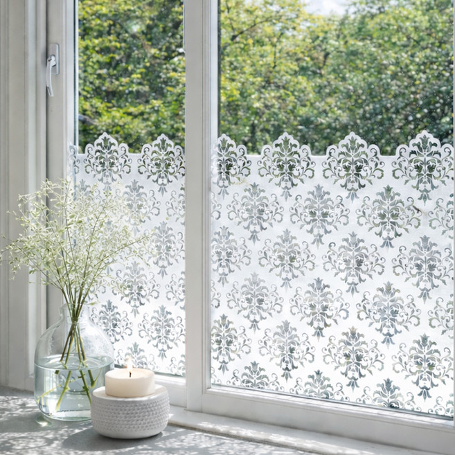 LANO 유럽풍 창문 시트지 무점착 사생활 보호 필름, 화이트