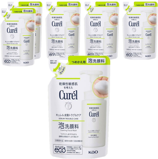 Curel 珂潤 潤浸保濕洗顏慕絲控油 補充包, 130ml, 6包