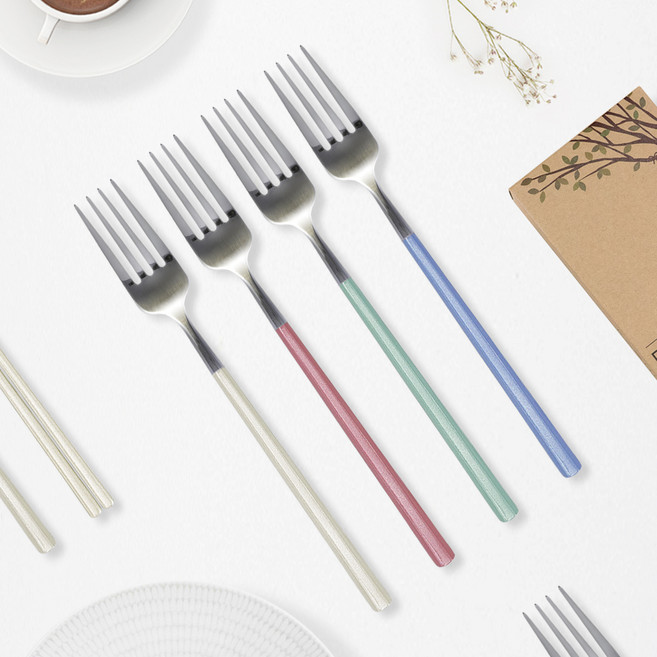 라온누리 식세기 사용 가능한 레브 컬러 포크 4종 세트, 믹스 파스텔, 1세트