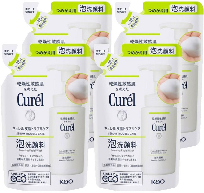 Curel 珂潤 潤浸保濕洗顏慕絲控油 補充包, 130ml, 4包