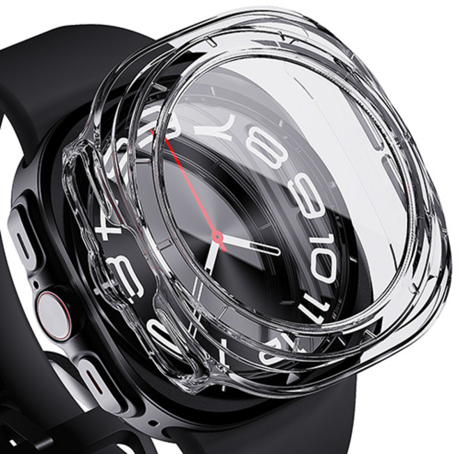 빅쏘 레빅스킨 9H 고경도 갤럭시워치 액정 보호 강화유리 일체형 풀커버 초슬림 하드 케이스, 투명, 1개