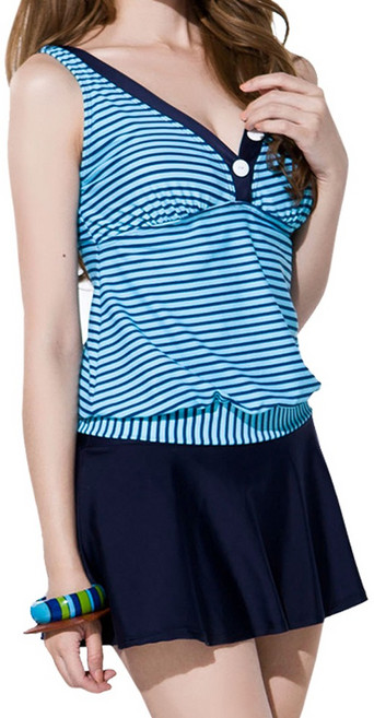 Summer love 夏之戀 大女長版二件式泳裝, 淺藍色 + 深藍色