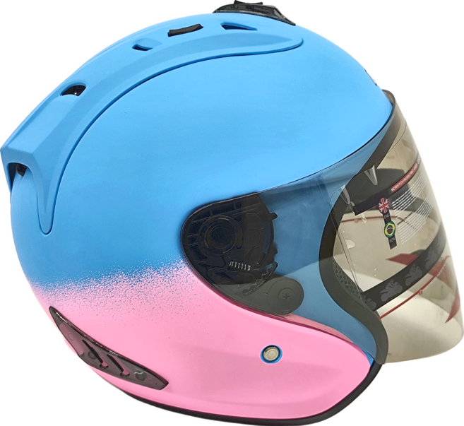 FIGHTER HELMET 露臉式安全帽 含1層護目鏡 r3a6, 消光天藍/淺粉