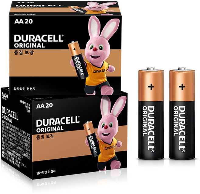 듀라셀 오리지널 알카라인 건전지 AA 보관박스팩, 20개입, 2개