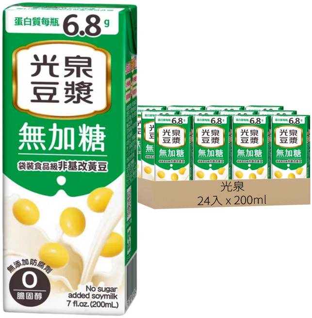 光泉 無加糖豆漿, 200ml, 24入