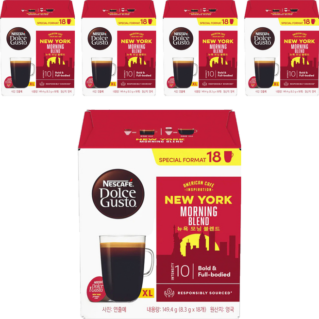 NESCAFE 雀巢咖啡 Dolce Gusto 多趣酷思 紐約美式晨光濃烈咖啡膠囊, 8.3g, 18顆, 5盒