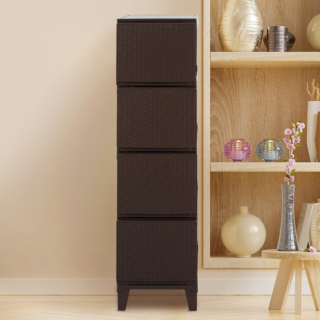 보노하우스 가든 라탄 플라스틱 슬림 서랍장 4단, 브라운