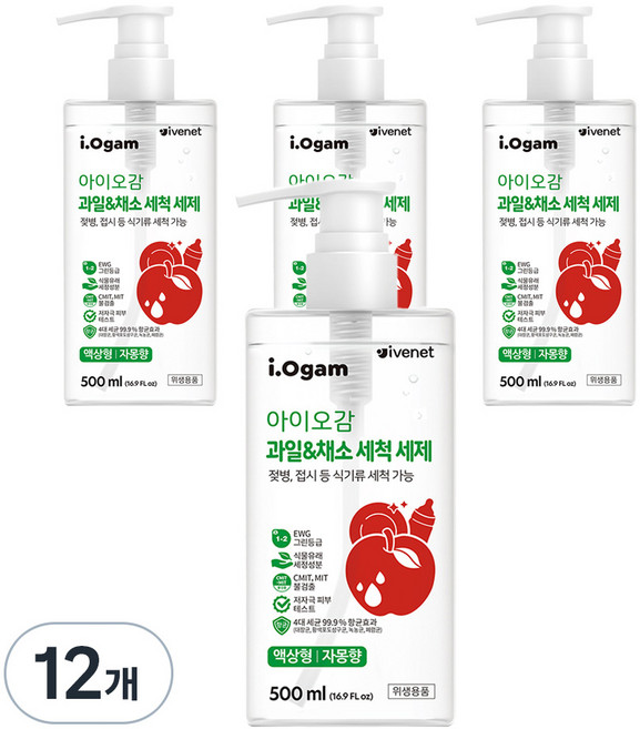 아이오감 과일&채소 세척 세제 자몽향, 12개, 500ml