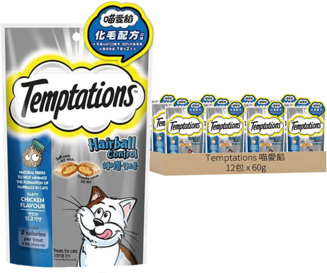 Temptations 喵愛餡 貓點心, 化毛配方口味, 60g, 12包