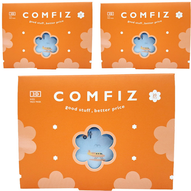 COMFIZ 康菲 小童3D醫療口罩 3~7歲, 3盒, 自由翱翔 藍色, 20片