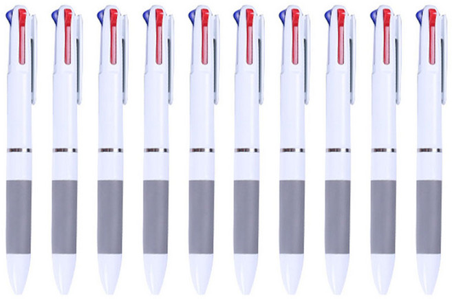 홀리픽 3색 볼펜 세트, 화이트(볼펜), 블랙 + 레드 + 블루(잉크), 10개