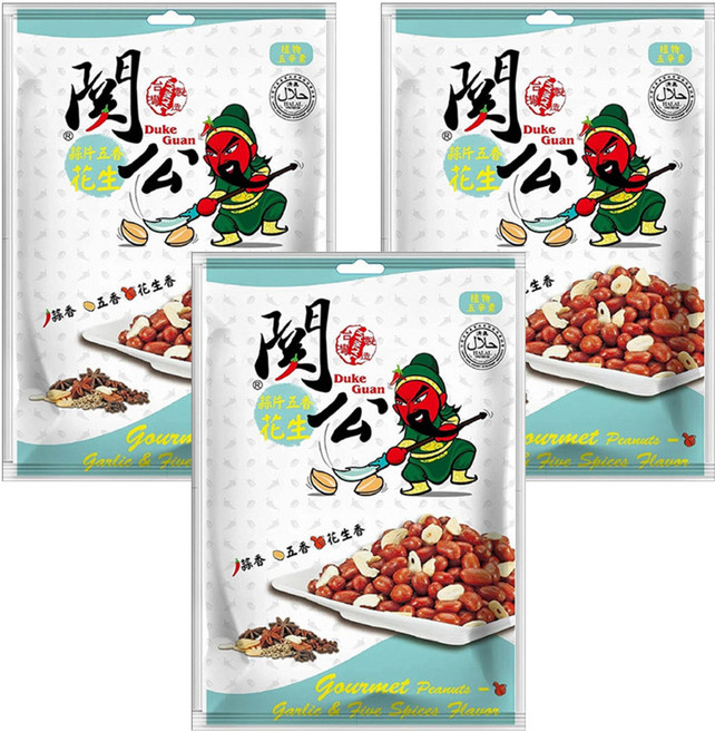 關公麻辣花生 蒜片五香花生, 100g, 3袋