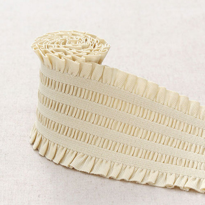 해피베어스 로멘틱 플리츠 벨트고무줄 70 mm, 베이지, 2개