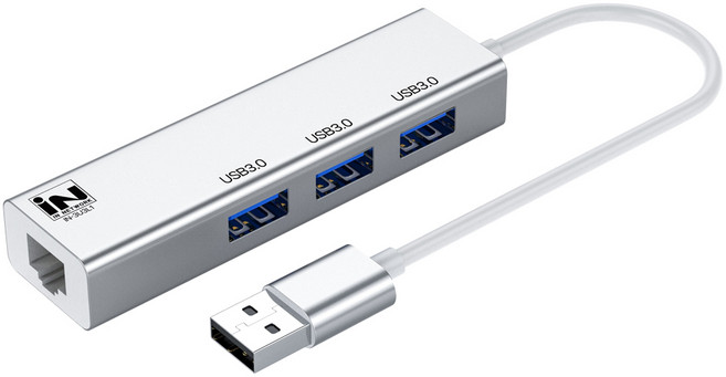 인네트워크 USB3.0 3포트 허브 + 기가랜카드 IN-3U3L1, 혼합색상, 1개