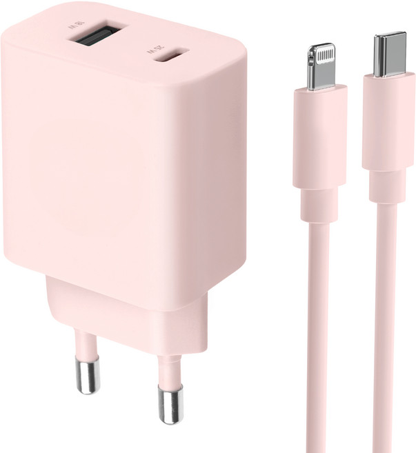 모잇 PD25W 2포트 PPS 초고속충전기 + 8핀 라이트닝 아이폰 케이블 1.3m, 핑크, 1개