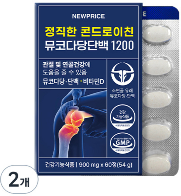 뉴프라이스 정직한 뮤코다당단백 콘드로이친 1200 54g, 2개, 60정