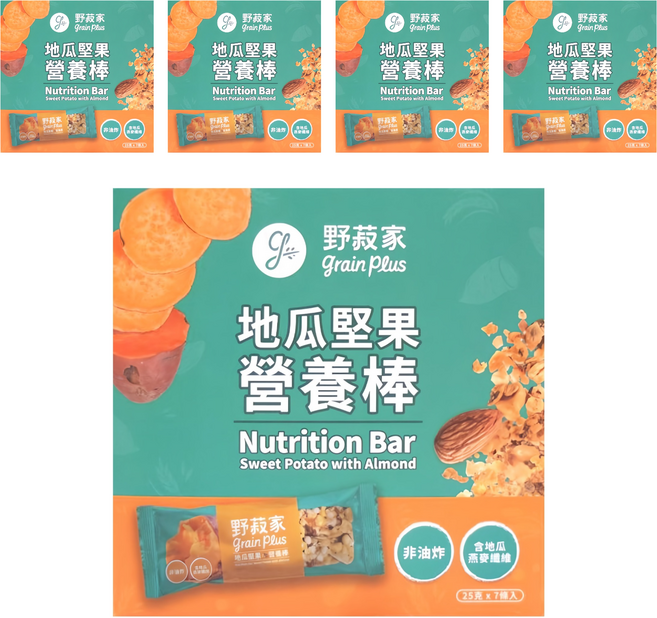 grain plus 野菽家 營養棒 地瓜堅果 7條, 175g, 5盒